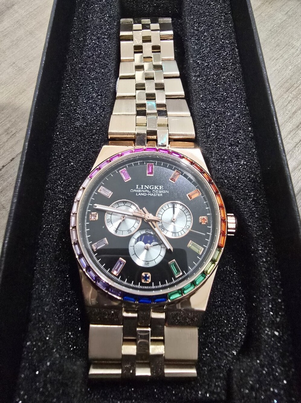 Men’s Rose Gold Authomatic Watch with Multicolor Accent